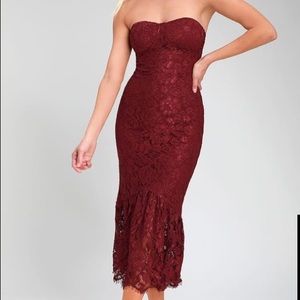 Lulus Burgundy Lace Strapless Dress